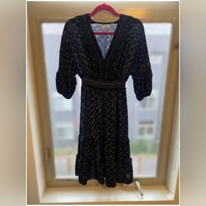 Max Studio Navy Floral Long Sleeve Dress